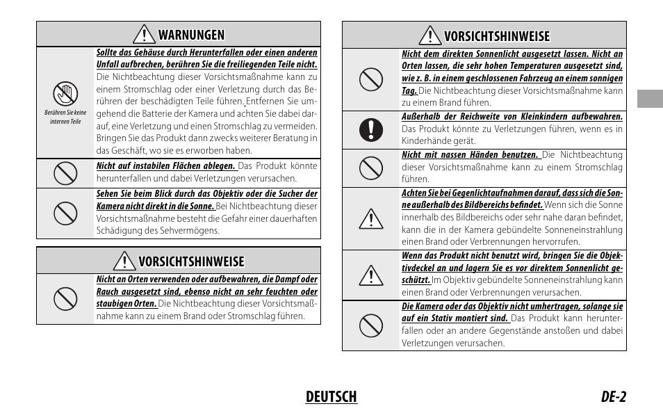 De-2 deutsch | FujiFilm FUJINON LENS XF18MMF2 R User Manual | Page 23 / 112