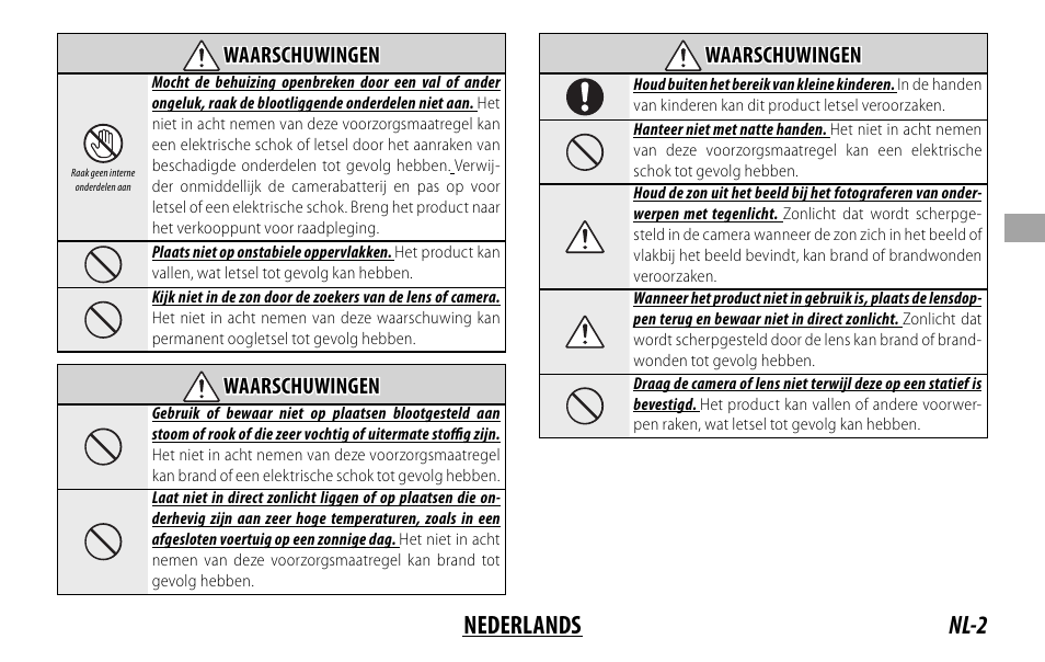 Nl-2 nederlands | FujiFilm FUJINON LENS XF18MMF2 R User Manual | Page 37 / 112