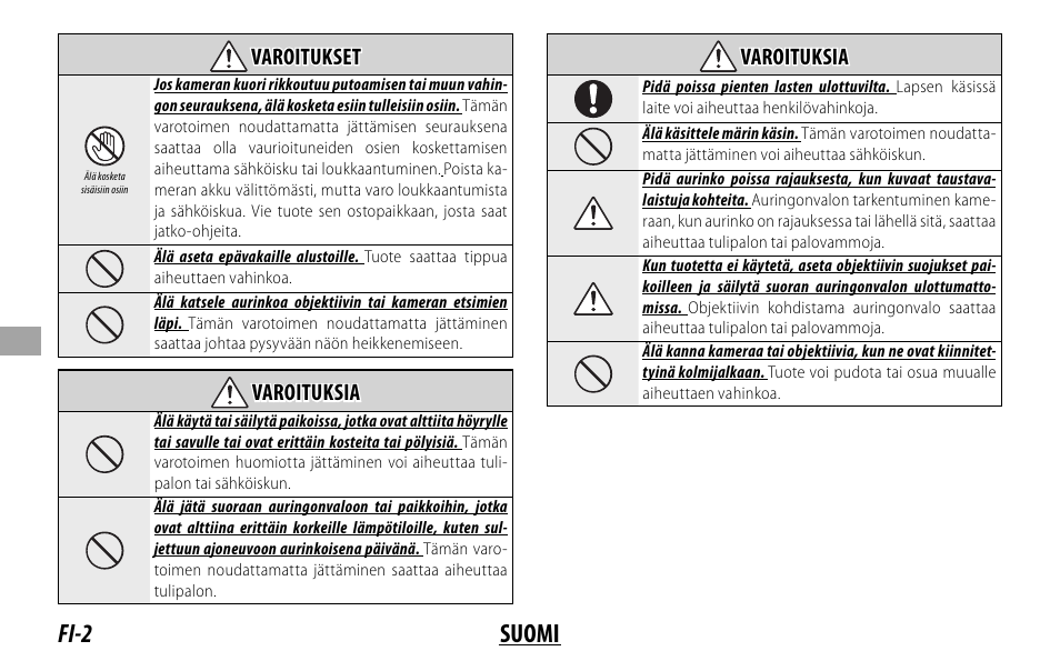 Fi-2 suomi | FujiFilm FUJINON LENS XF18MMF2 R User Manual | Page 58 / 112