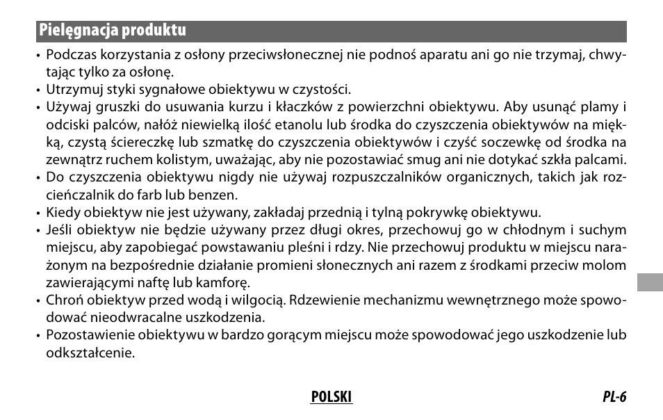 Pielęgnacja produktu | FujiFilm FUJINON LENS XF18MMF2 R User Manual | Page 83 / 112