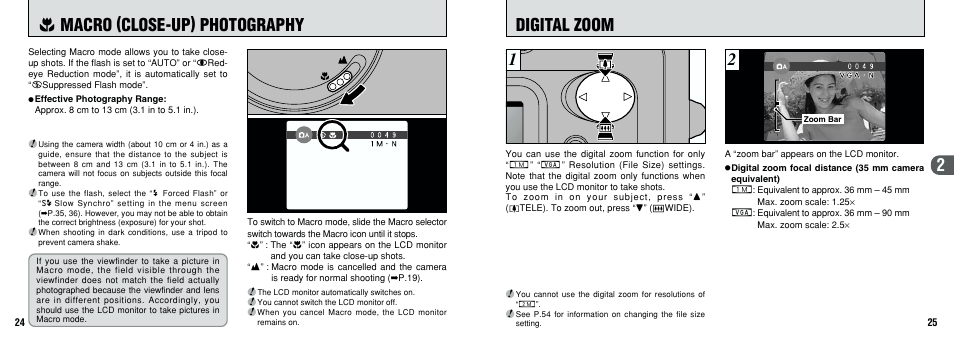 2digital zoom, Macro (close-up) photography | FujiFilm FinePix A201 User Manual | Page 13 / 44