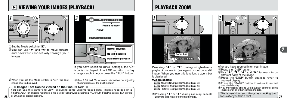 2playback zoom, 3 viewing your images (playback) | FujiFilm FinePix A201 User Manual | Page 14 / 44