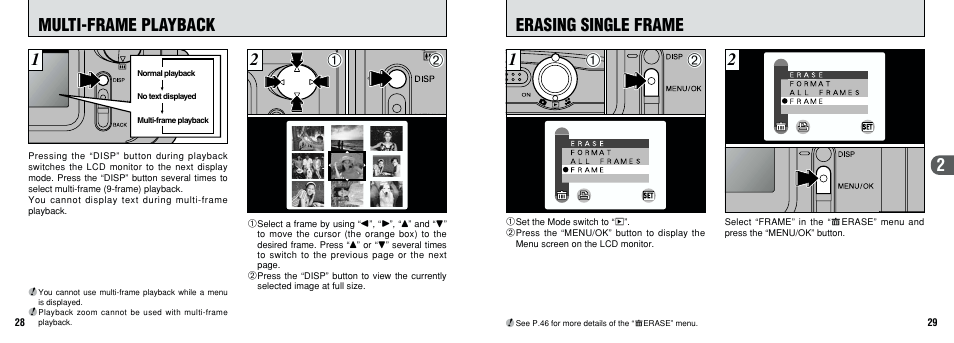 2erasing single frame, Multi-frame playback | FujiFilm FinePix A201 User Manual | Page 15 / 44