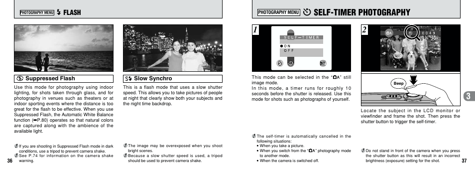 O self-timer photography, Y flash | FujiFilm FinePix A201 User Manual | Page 19 / 44