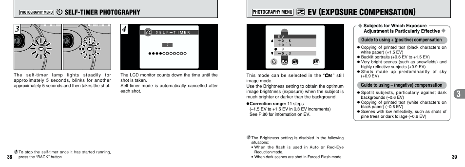Ev (exposure compensation), O self-timer photography | FujiFilm FinePix A201 User Manual | Page 20 / 44
