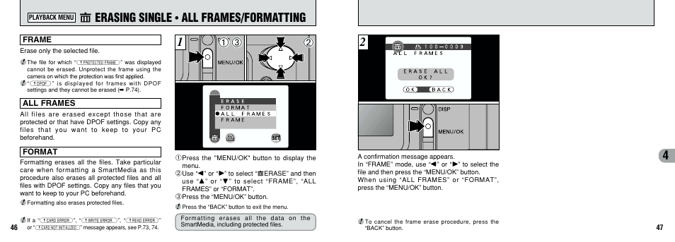 Erasing single, All frames/formatting | FujiFilm FinePix A201 User Manual | Page 24 / 44