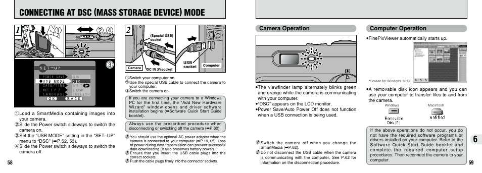 6connecting at dsc (mass storage device) mode | FujiFilm FinePix A201 User Manual | Page 30 / 44