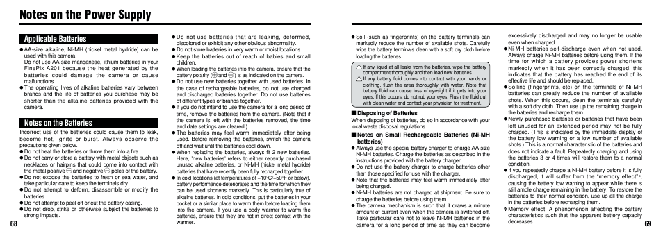 Applicable batteries | FujiFilm FinePix A201 User Manual | Page 35 / 44