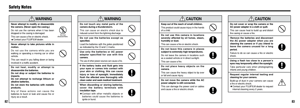 Caution, Warning | FujiFilm FinePix A201 User Manual | Page 42 / 44