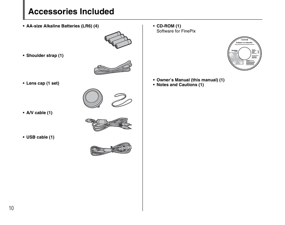 Accessories included | FujiFilm FinePix BL00677-200(1) User Manual | Page 10 / 166