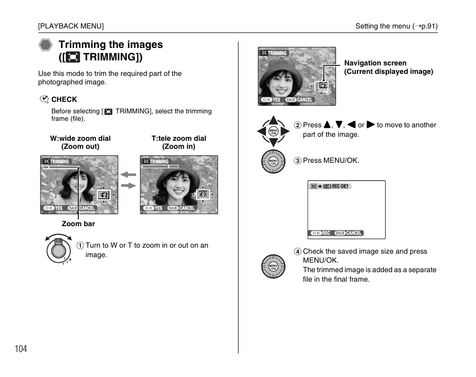 Trimming the images ([ trimming]) | FujiFilm FinePix BL00677-200(1) User Manual | Page 104 / 166