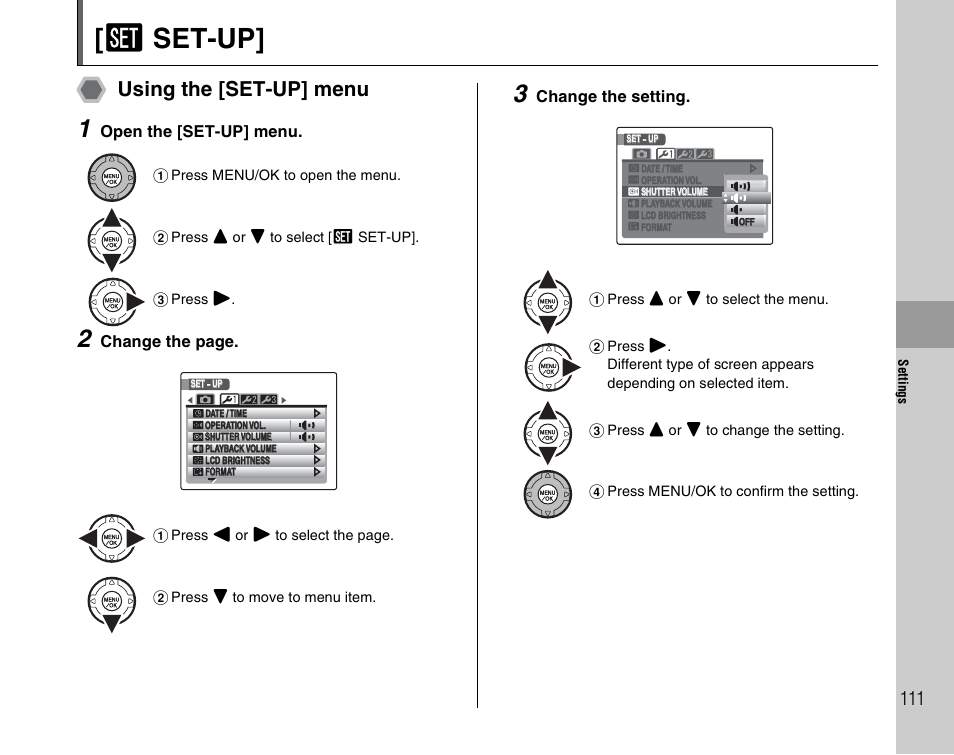 U set-up, Using the [set-up] menu | FujiFilm FinePix BL00677-200(1) User Manual | Page 111 / 166