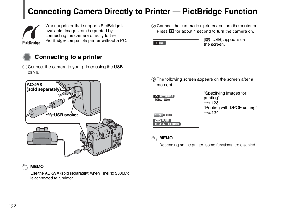 Connecting to a printer | FujiFilm FinePix BL00677-200(1) User Manual | Page 122 / 166