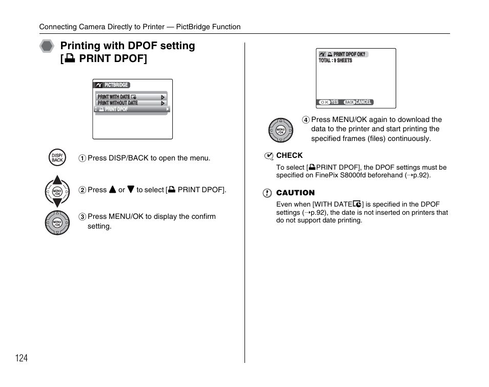 Printing with dpof setting [ u print dpof | FujiFilm FinePix BL00677-200(1) User Manual | Page 124 / 166