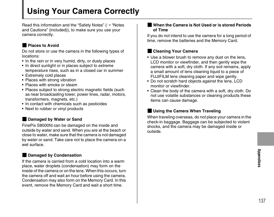 Using your camera correctly | FujiFilm FinePix BL00677-200(1) User Manual | Page 137 / 166