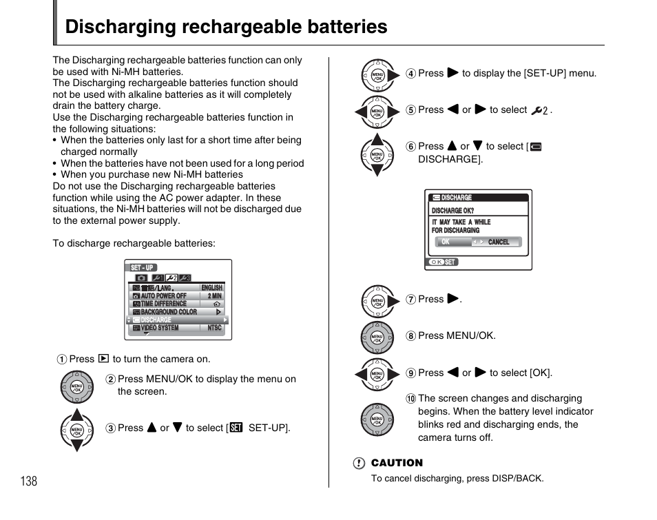 Discharging rechargeable batteries | FujiFilm FinePix BL00677-200(1) User Manual | Page 138 / 166