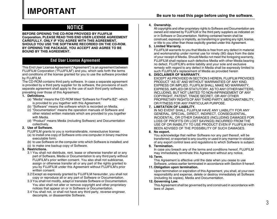 Important, Notice | FujiFilm FinePix BL00677-200(1) User Manual | Page 3 / 166