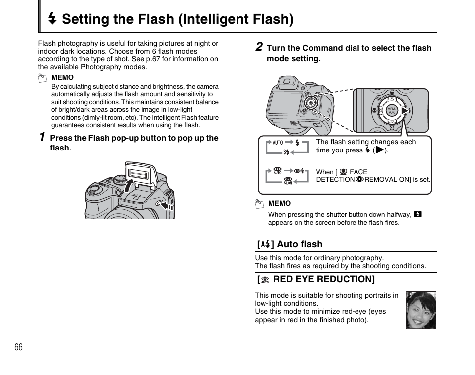 D setting the flash (intelligent flash) | FujiFilm FinePix BL00677-200(1) User Manual | Page 66 / 166
