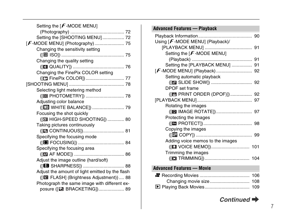 Continued q | FujiFilm FinePix BL00677-200(1) User Manual | Page 7 / 166