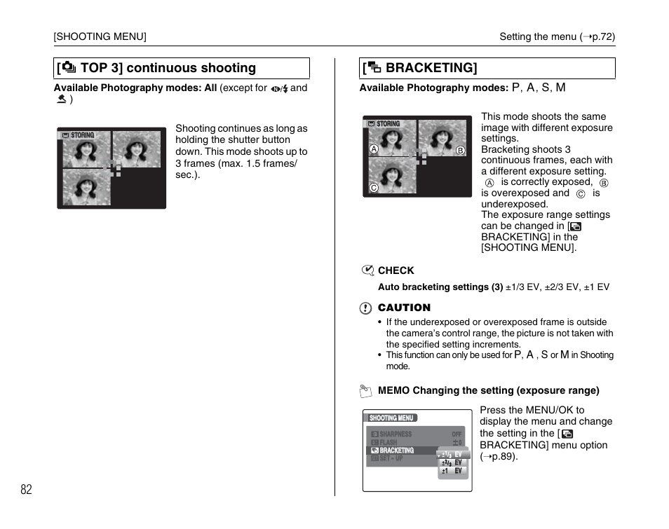 F top 3] continuous shooting, J bracketing | FujiFilm FinePix BL00677-200(1) User Manual | Page 82 / 166