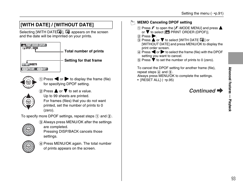 Continued q, With date] / [without date | FujiFilm FinePix BL00677-200(1) User Manual | Page 93 / 166