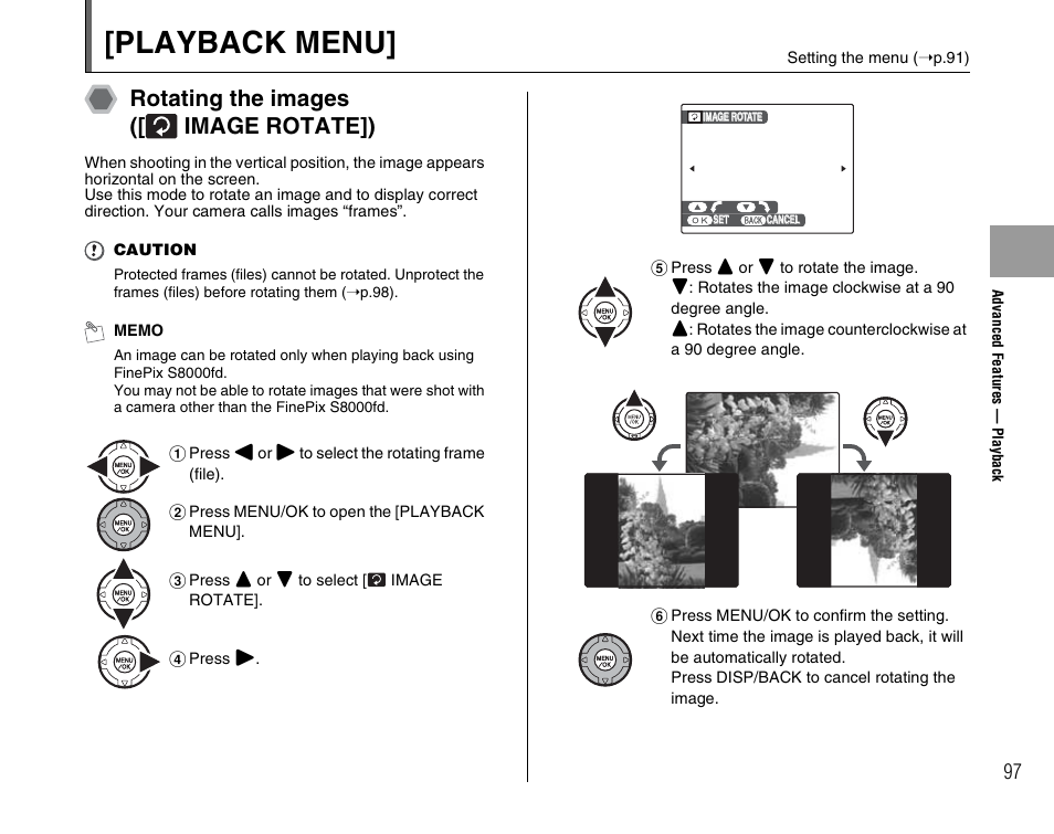 Playback menu, Rotating the images ([ image rotate]) | FujiFilm FinePix BL00677-200(1) User Manual | Page 97 / 166