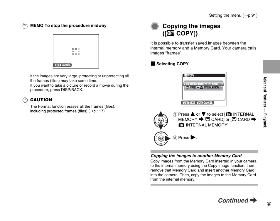 Copying the images ([ v copy]), Continued q | FujiFilm FinePix BL00677-200(1) User Manual | Page 99 / 166