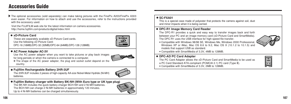 Accessories guide | FujiFilm A203 User Manual | Page 54 / 67