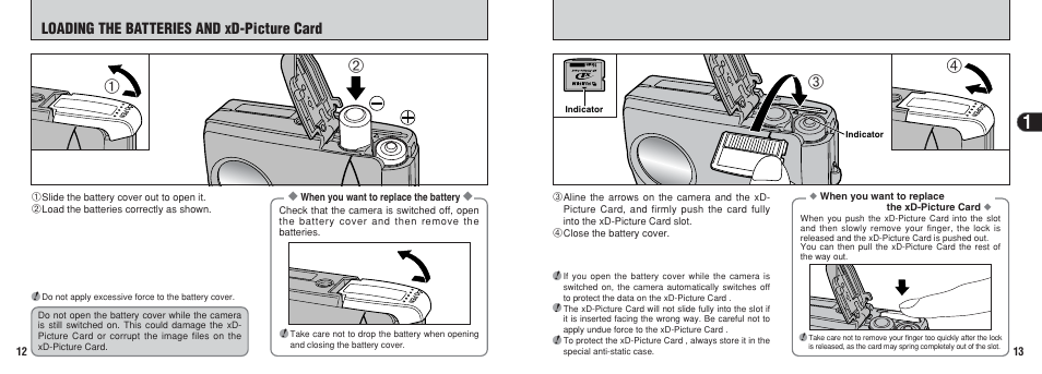 Loading the batteries and xd-picture card | FujiFilm A203 User Manual | Page 7 / 67
