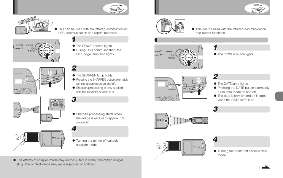 Sharpen mode, Date mode | FujiFilm MP-300 User Manual | Page 20 / 27