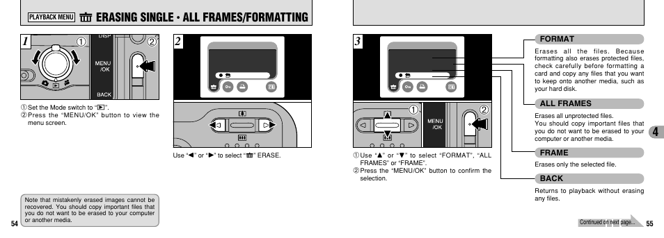 Erasing single, All frames/formatting | FujiFilm 2650 User Manual | Page 28 / 63