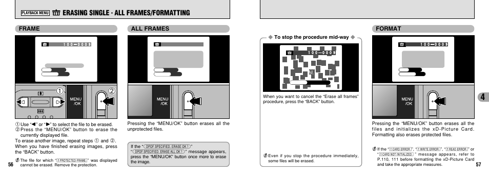 P erasing single, All frames/formatting | FujiFilm 2650 User Manual | Page 29 / 63