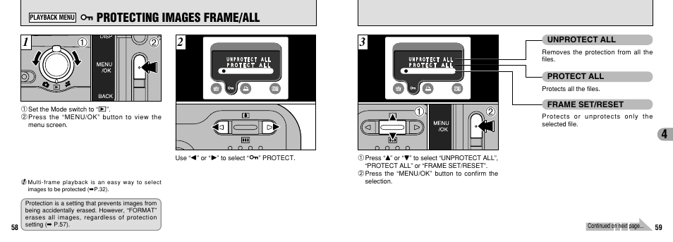 Protecting images frame/all | FujiFilm 2650 User Manual | Page 30 / 63