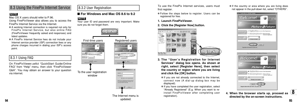 3 using the finepix internet service, 1 using faq 8.3.2 user registration | FujiFilm 2650 User Manual | Page 48 / 63