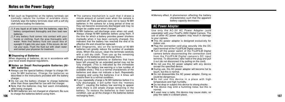 Ac power adapter | FujiFilm 2650 User Manual | Page 54 / 63