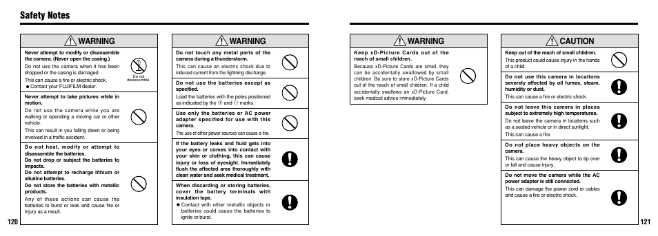 Caution warning, Warning | FujiFilm 2650 User Manual | Page 61 / 63