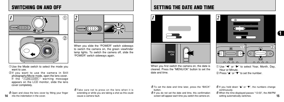 1setting the date and time, Switching on and off | FujiFilm 2650 User Manual | Page 8 / 63