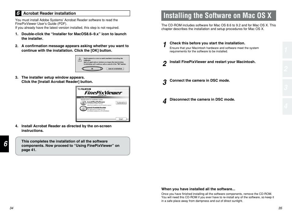 Installing the software on mac os x | FujiFilm FINEPIX EX3.1 User Manual | Page 18 / 55