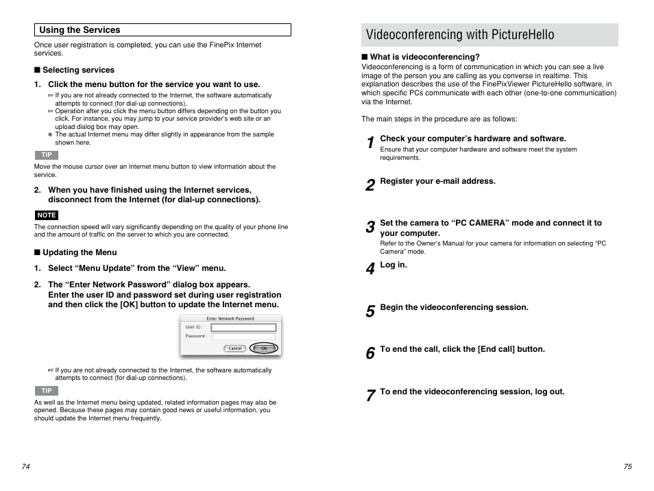 Videoconferencing with picturehello | FujiFilm FINEPIX EX3.1 User Manual | Page 38 / 55