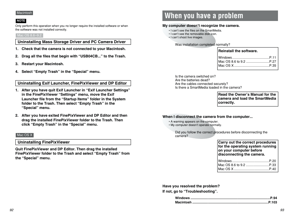 When you have a problem | FujiFilm FINEPIX EX3.1 User Manual | Page 47 / 55