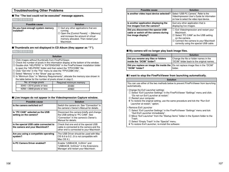 Troubleshooting other problems | FujiFilm FINEPIX EX3.1 User Manual | Page 54 / 55