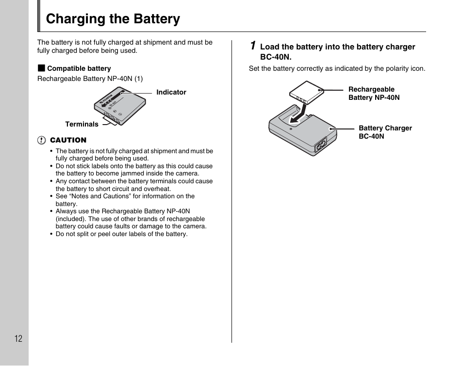 Charging the battery | FujiFilm F480/F485 User Manual | Page 12 / 134