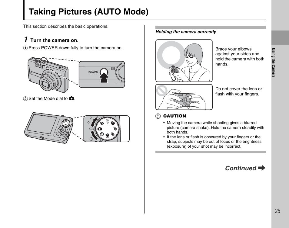 Taking pictures (auto mode), Continued q | FujiFilm F480/F485 User Manual | Page 25 / 134