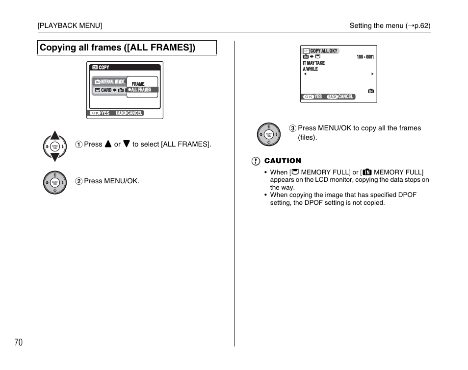 Copying all frames ([all frames]) | FujiFilm F480/F485 User Manual | Page 70 / 134
