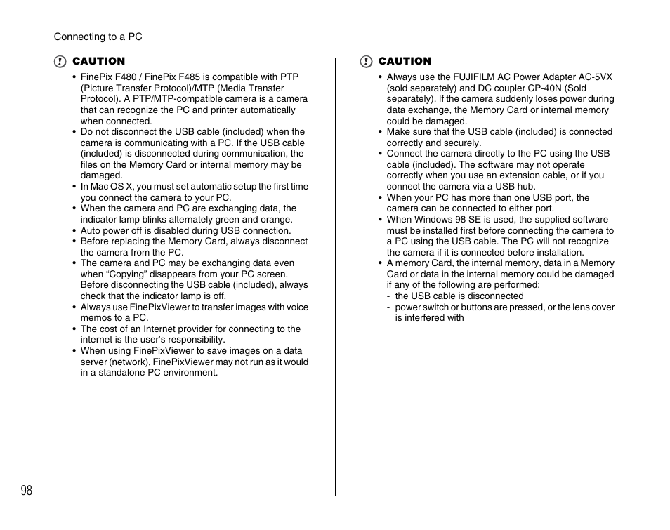 FujiFilm F480/F485 User Manual | Page 98 / 134