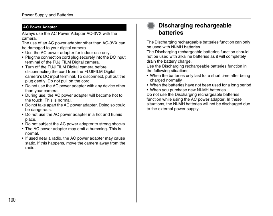 Discharging rechargeable batteries | FujiFilm FinePix A700 User Manual | Page 100 / 132