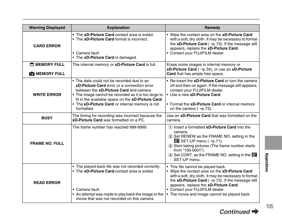 Continued q | FujiFilm FinePix A700 User Manual | Page 105 / 132