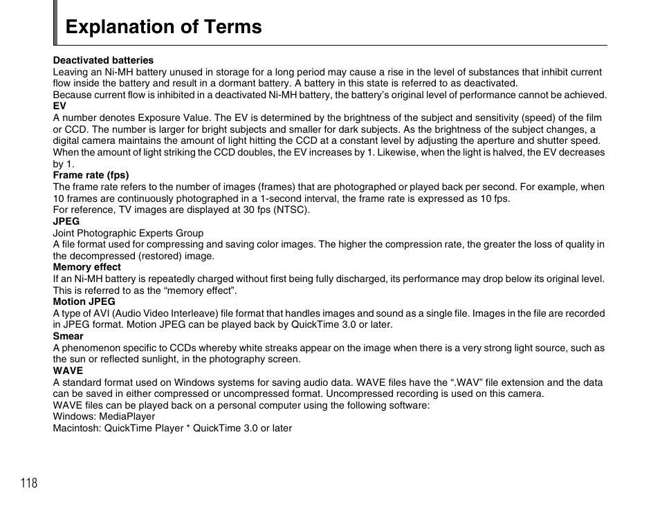 Explanation of terms | FujiFilm FinePix A700 User Manual | Page 118 / 132