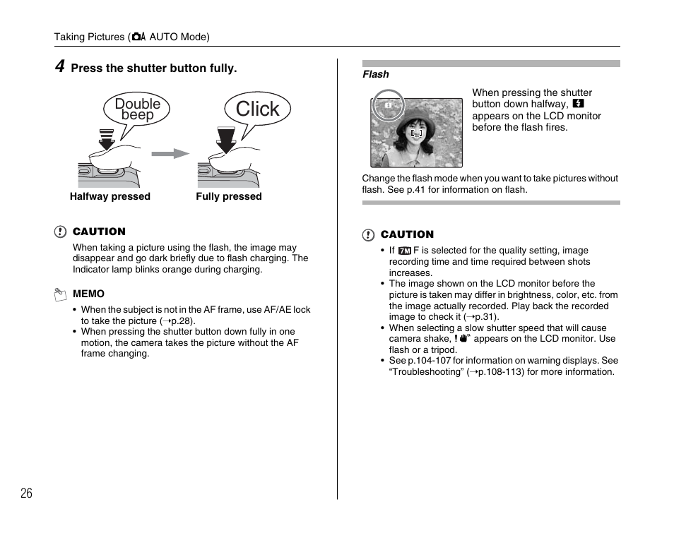 Click, Double beep | FujiFilm FinePix A700 User Manual | Page 26 / 132