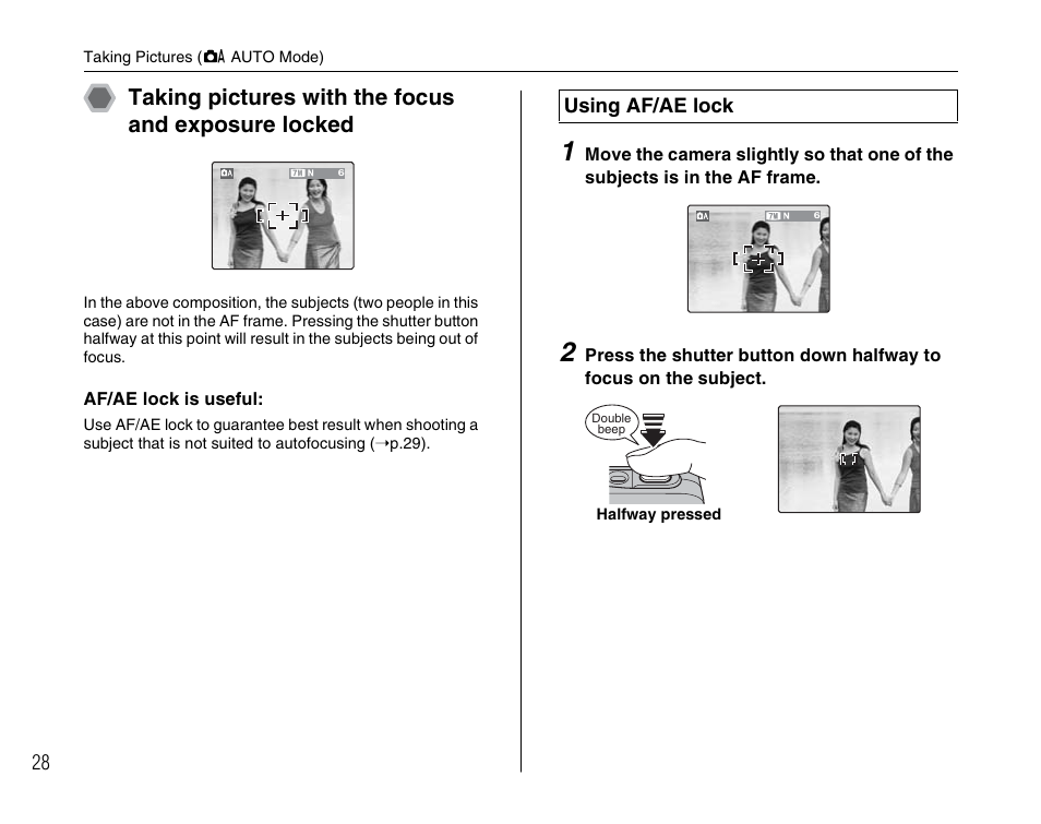 Taking pictures with the focus and exposure locked | FujiFilm FinePix A700 User Manual | Page 28 / 132